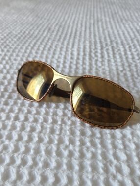 Vintage Oakley Square Wire Leather Wrap Gold-Tone Lenses